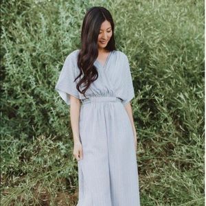 Piper & Scoot: striped wrap dress in light blue